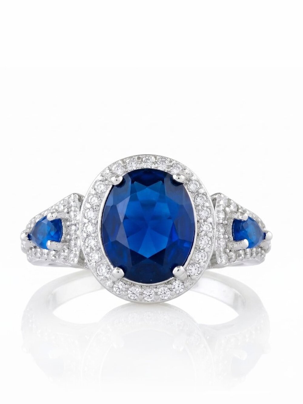 Oval Blue Sapphire Ring - 925 Sterling Silver Charmed Aroma